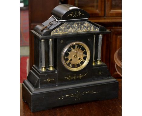 A late 19th century French black slate mantel clock, c.1880