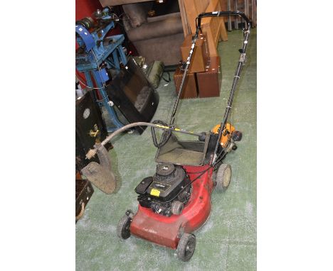 A petrol lawnmower with Briggs and Stratton engine; a McCulloch Trim Mac SL+ petrol strimmer. (2)
