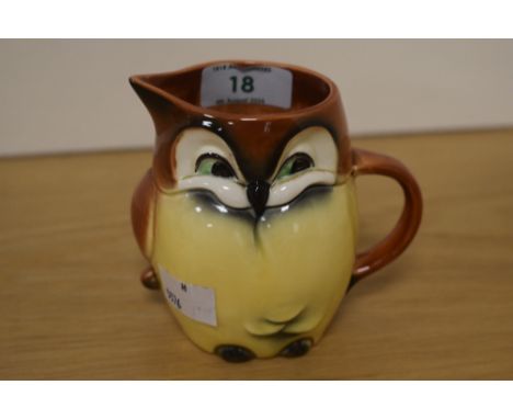 A Goebel porcelain Owl form milk jug, of mid-century cartoon inspired design, printed factory mark to base along with moulded