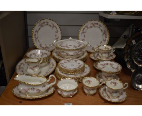 A selection mid-20th Century Royal Albert Dimity Rose patterned tableware, to include lidded tureen, teacups and saucers, sau