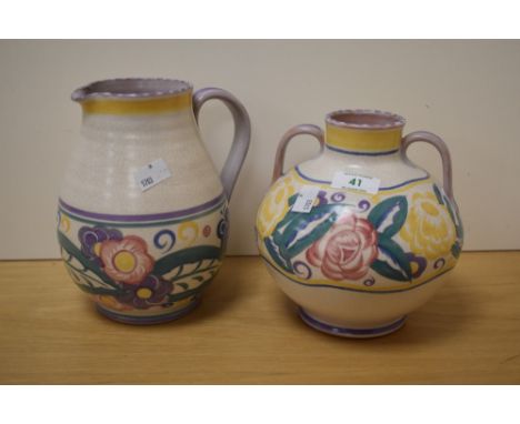A Carter Stabler &amp; Adams limited Poole Pottery two-handled vase, of bulbous form with two applied strap handled and decor