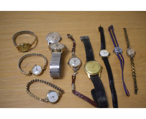 A selection of vintage wrist watches including Timex, Mero, Ginebras etc