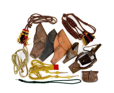 Miscellaneous Military Leather Items. Includes various leather pistol holders (including Swedish) a British Officers Sword Fr