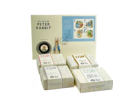 UK 50 pence 2016 Beatrix Potter Royal Mint silver proof coins (x5). Comprising:A colourised Peter Rabbit limited edition 50p 