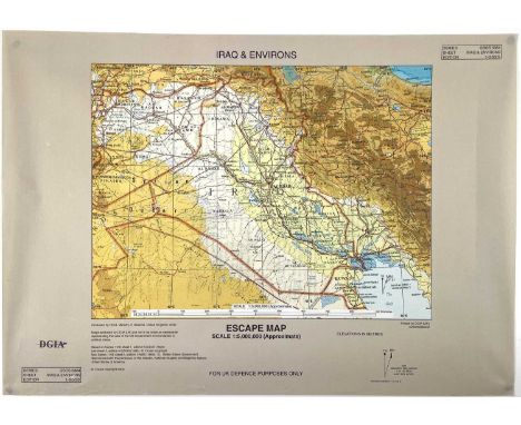 Iraq/Gulf War British Issue Escape Map. A 2002 issue British Escape Map (size 42x30cm) in 1:5,000,000 scale for "UK Defence P