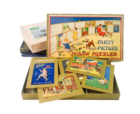Unusual Children's Games & Puzzles x3. Comprising:Chad Valley "Party Picture" jigsaws comprising 6 advertising puzzles comple