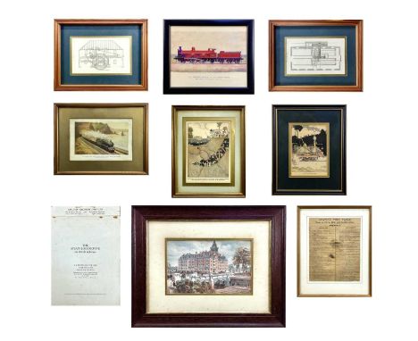 Railway etc Prints - All Framed and Glazed including GWR (x8). Comprising:A coloured lithograph of Malvern Tunnel showing ren