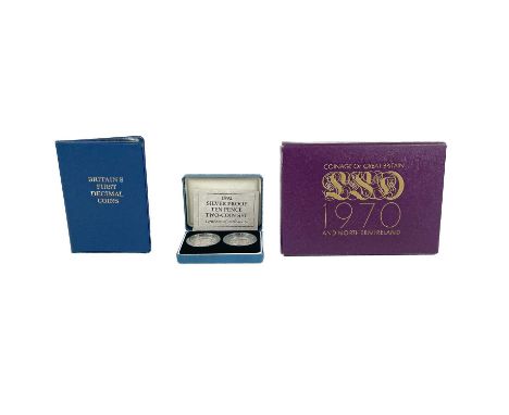 Great Britain Royal Mint Proof Coins. Comprising:1970 UK Proof last £sd set with coinage history leaflet in card case of issu