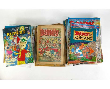 Dandy Comics (x86) &amp; Other Children's Books Asterix, Tintin, Rupert &amp; Charlie Chaplin dancing puppet. A box containin