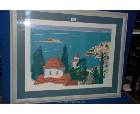 Paul Hogarth R.A: 'Skiathos', signed Lithograph in pencil, no. 19/2000 with summer exhibition label 1989 Royal Academy of Art