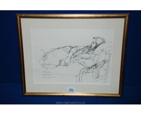 A Carolyn Dinan (illustrator, born 1942) black ink sketch of a reclining woman; 'Margaret' signed and dated 1963.