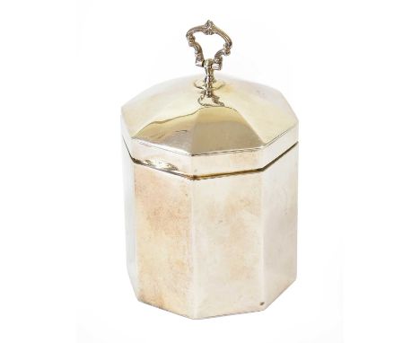 An Edward VII Silver Tea-Caddy, by Hamilton and Co. (of Calcutta), Hallmarked for London, 1908, octagonal, the hinged cover w