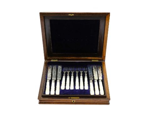 A Set of Twelve Victorian Silver and Mother-of-Pearl Fruit-Eaters, by Samuel Roberts &amp; Joseph Slater, Sheffield, 1879 and