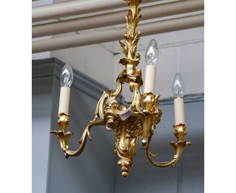 An ormolu three light chandelier in neo rococo style, 53cm