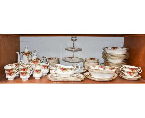 Royal Albert 'Old Country Roses' dinner and tea wares including: 8 dinner plates; 8 side plates; 8 soup bowls; various servin