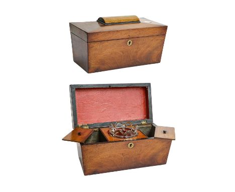 A 19th century mahogany tea caddy, and a Tunbridge inlaid walnut writing box (2)Tea caddy with fading to polish play in right