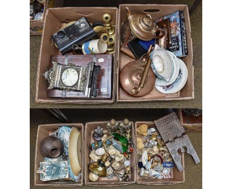 A group of miscellaneous items to include a French mantel timepiece in ornate metal case, a 19th century brass bound writing 