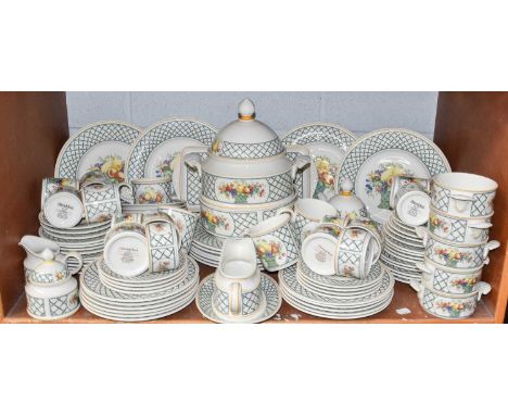 A Villeroy &amp; Boch pottery dinner service in the Basket pattern, including tureen and cover, soup bowls, sauceboat dinner 