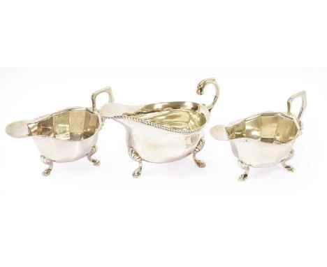 A Pair of George V Silver Sauceboats, Maker's Mark JS&amp;S, Birmingham, 1934, each faceted oval and on four block feet, with