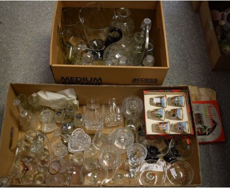 Glassware - a lemonade set with five conical drinking glasses; an Edwardian cut glass decanter and stopper; another; an acid 