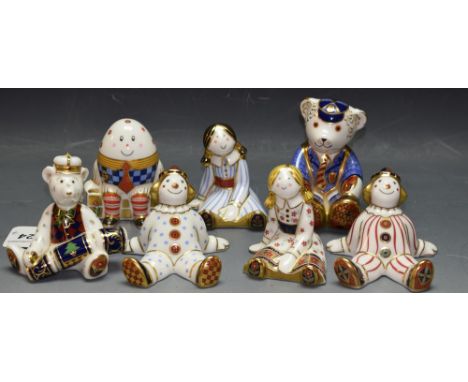 Royal Crown Derby Treasures of Childhood paperweights - Humpty Dumpty; Rag Doll; Fleur, all first quality; Royal Crown Derby 