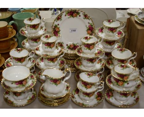 Royal Albert Old Country Roses table china, including side plates, cups, saucers, sugar bowls, etc.; quantity