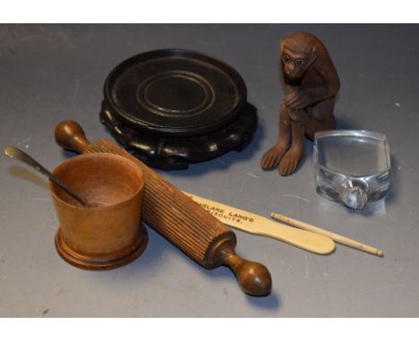 Boxes and Objects - a 19th century turned sycamore cup; a late 19th/early 20th century treen rolling pin, fluted barrel, turn