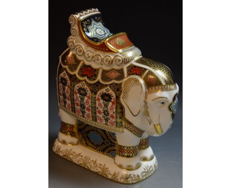 Royal Crown Derby paperweight - a large Imari elephant, first quality, no stopper