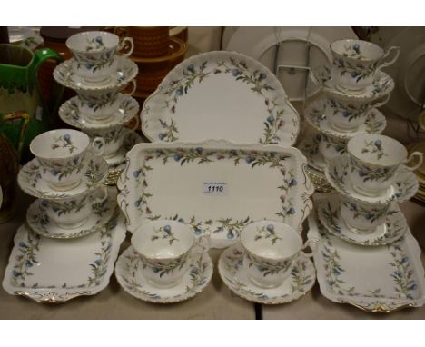 A Royal Albert Brigadoon pattern tea service inc three sandwich trays, cups, saucers ,bread plates etc qty