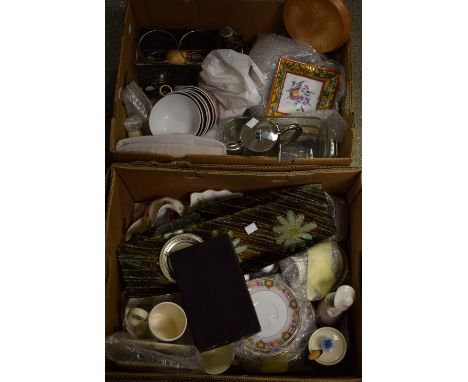 Ceramics - a small Old Tupton salt; another; floral tea service; figures; Royal Commemoratives; etc other metalware (two boxe