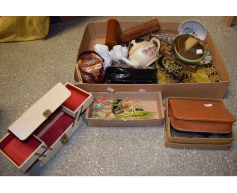Boxes and Objects - Royal Doulton commemorative ceramics; a barbola mirror; a gents travelling toiletry set; others, blown gl