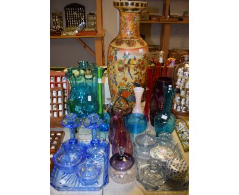 Studio Glass - a handkechief vase; a pedesatal blue glass vase; a Bohemian glass vase; others; a modern Japanese export floor