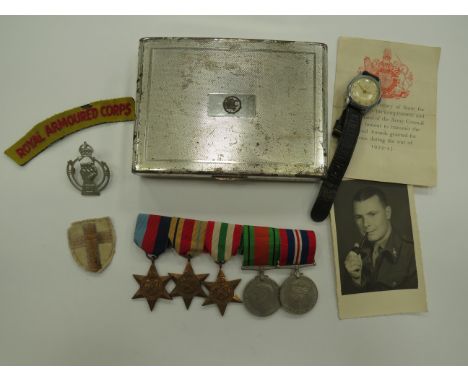 WW2 Royal Armoured Corps Medal Groupconsisting 1939/45 Star, Africa Star, Italy Star, Defence medal, War medal.  Mounted as w