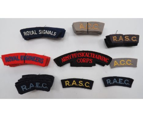 Quantity of Embroidery Shoulder Titlesincluding 3 x Army Physical Training Corps ... 7 x Royal Signals ... 12 x RASC ... 13 x