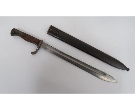 Imperial Germann Seitengewehr M1898/05 Sawback Bayonet14 1/2 inch, single edged blade widening towards the point. Large fulle