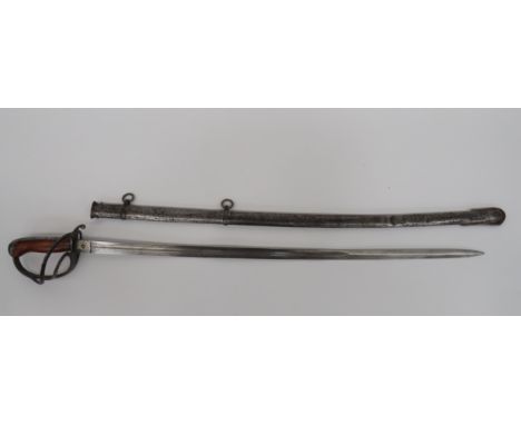 Surrey Artillery Officer's Sword33 inch, single edged, slightly curved blade.  Large fuller.  Etched foliage panels, field gu