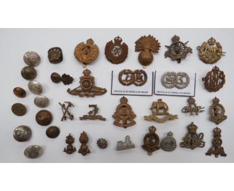 Selection of Corps Cap Badges and Various Collarscap badges include KC brass Army Cyclist Corps ... KC brass RFC ... KC brass