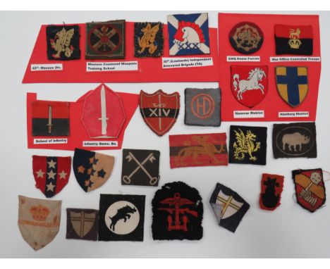Selection of Various Formation Badgesincluding bevo weave 34th Armoured Brigade ... Embroidery Combined Operations (mothed) .