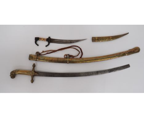 Victorian Band Sword25 inch, single edged, slightly curved blade (top broken).  One piece, cast brass crossguard with pineapp