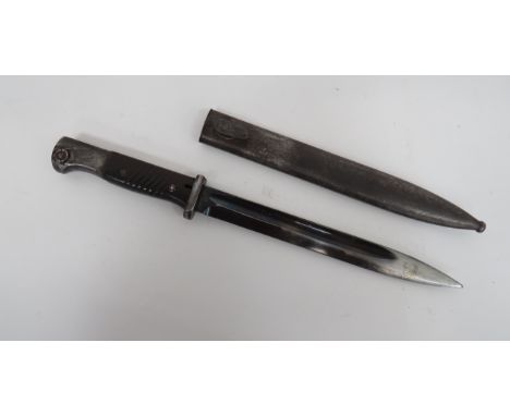 German K98 1939 Dated Bayonet10 inch, blued blade with fuller.  The forte stamped with maker 'W.K.C.'.  Back edge dated '39'.