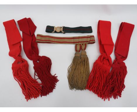 Selection of Sashes and Beltsconsisting gilt and scarlet Line Officer belt with two hanging tassels.  Bow buckle ... Scarlet 