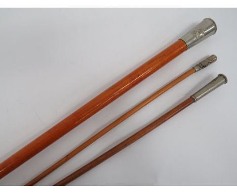 Three Various Regimental Canesconsisting white metal, thimble top 'Kings' NCO's cane ... KC white metal, thimble top 'Notts &