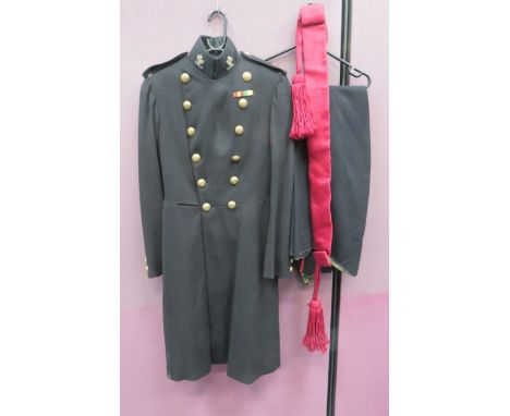 South Lancashire Regiment Officer's Frock Coatblack melton, double breasted, long coat. High collar with bullion embroidery, 