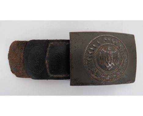 German Third Reich Army Bucklepressed steel, Army pattern, khaki painted buckle.  Rear with maker dated '41'.  Complete with 