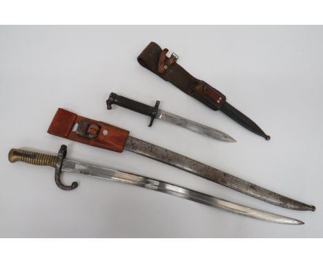 French Chassepot Sabre Bayonet and Swedish 1896 Bayonet22 3/4 inch, single edged Yataghan blade with large fuller.  Rear edge