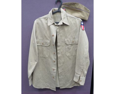 China-Burma India Theatre Shirt &amp; Garrison Hatlight khaki, American shirt.  Patch chest pockets.  The left sleeve with C.