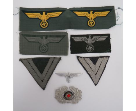 Small Selection of German Third Reich Badgesconsisting 2 x uncut bevo weave Kriegsmarine breast badges ... Bevo weave, grey, 