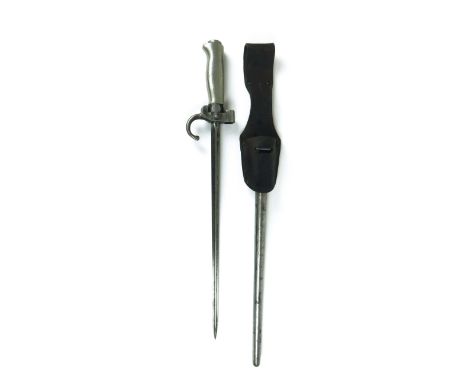 French Lebel Cadet's Bayonetshort cruciform blade. Steel hook quillon. White metal tubular grip. Contained in its shortened s