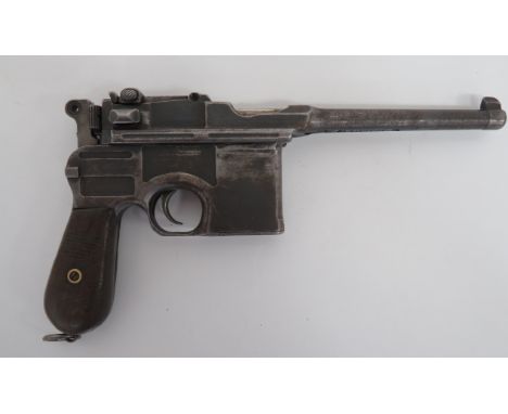 Deactivated Chinese Contract C96 Mauser Small Ring Hammer Auto Pistol9 mm, 5 1/2 inch barrel and top body with rear ladder si