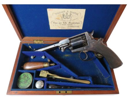 Cased Adams Patent 'Blanch' Percussion Solid Frame Double Action Revolver54 bore, 6 inch, blued octagonal, rifled barrel. The